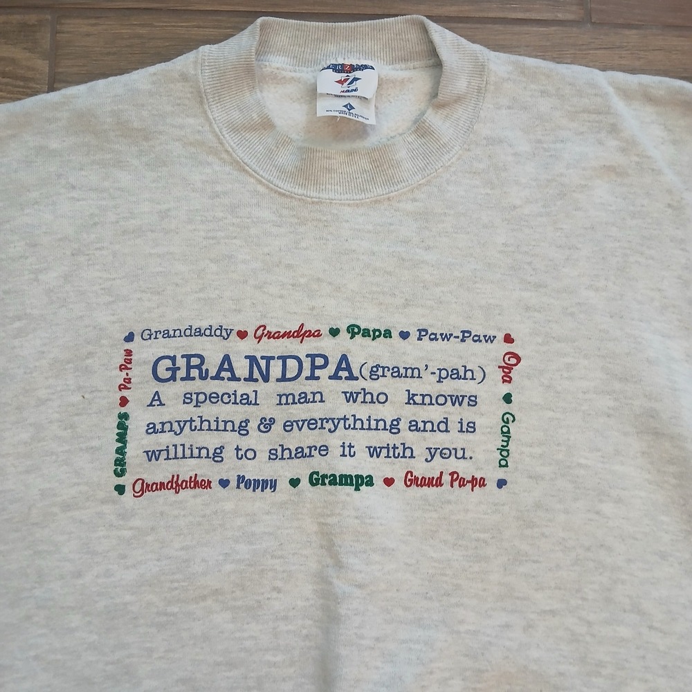 VIntage Grandpa Sweatshirt Mens Large Grey‎ Jerzees USA Made Cotton Blend